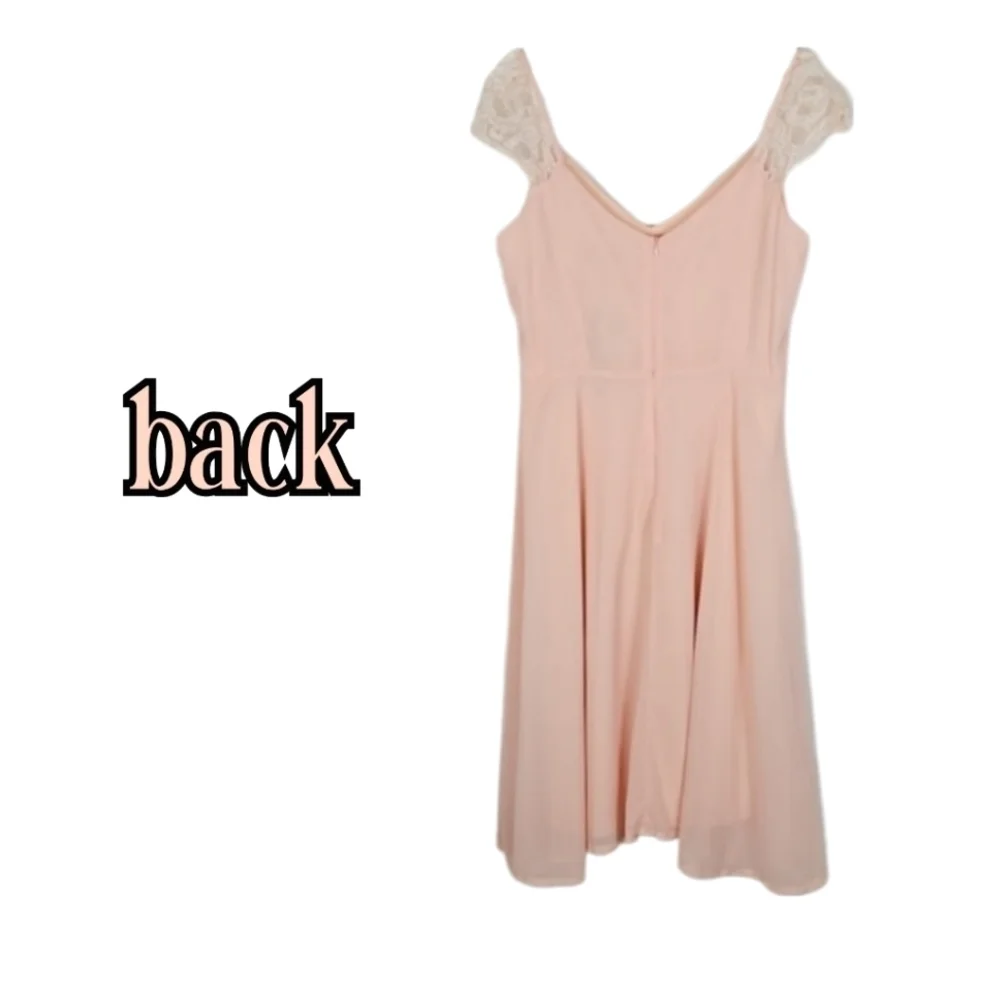 Dress NWT Pastel Pink Blush Chiffon Lace Midi Skater Dress, 12